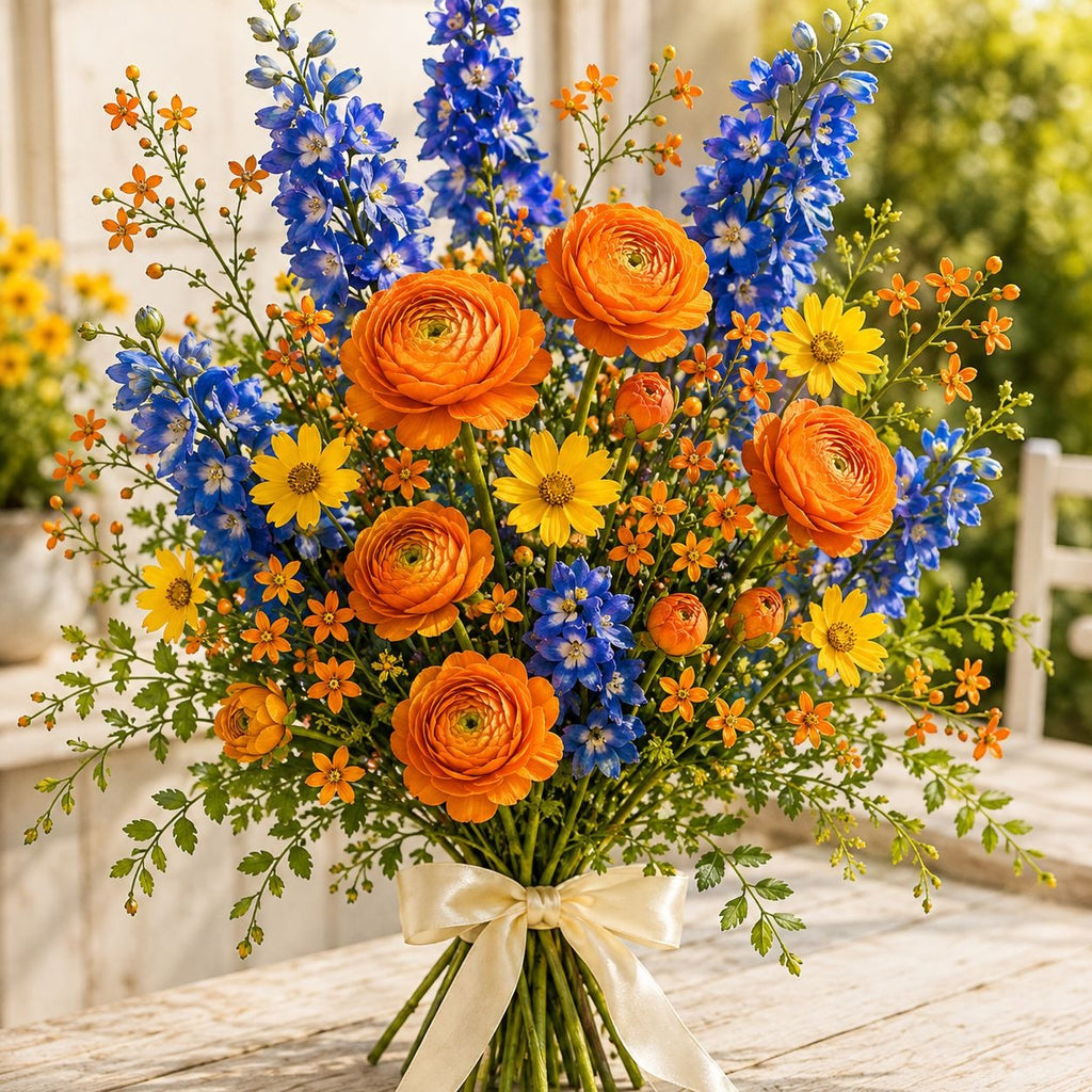 Orange Wax Flower Style Stems Set of 2 26 Inch Faux Floral Filler Fall Wedding Wreath Bouquet Decor