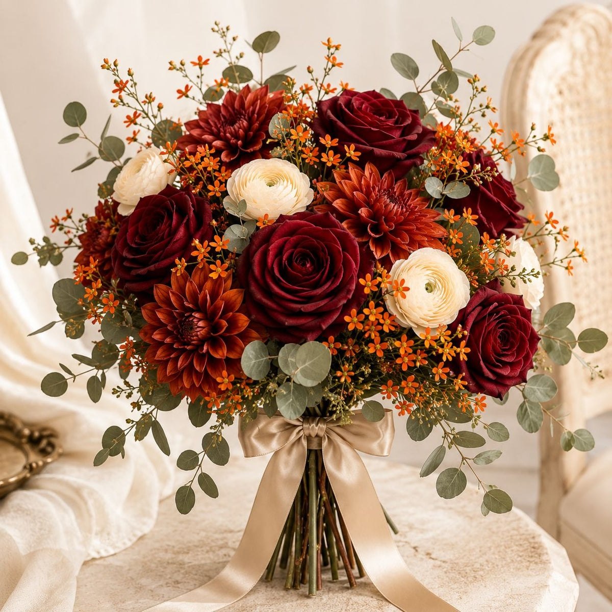 Orange Wax Flower Style Stems Set of 2 26 Inch Faux Floral Filler Fall Wedding Wreath Bouquet Decor