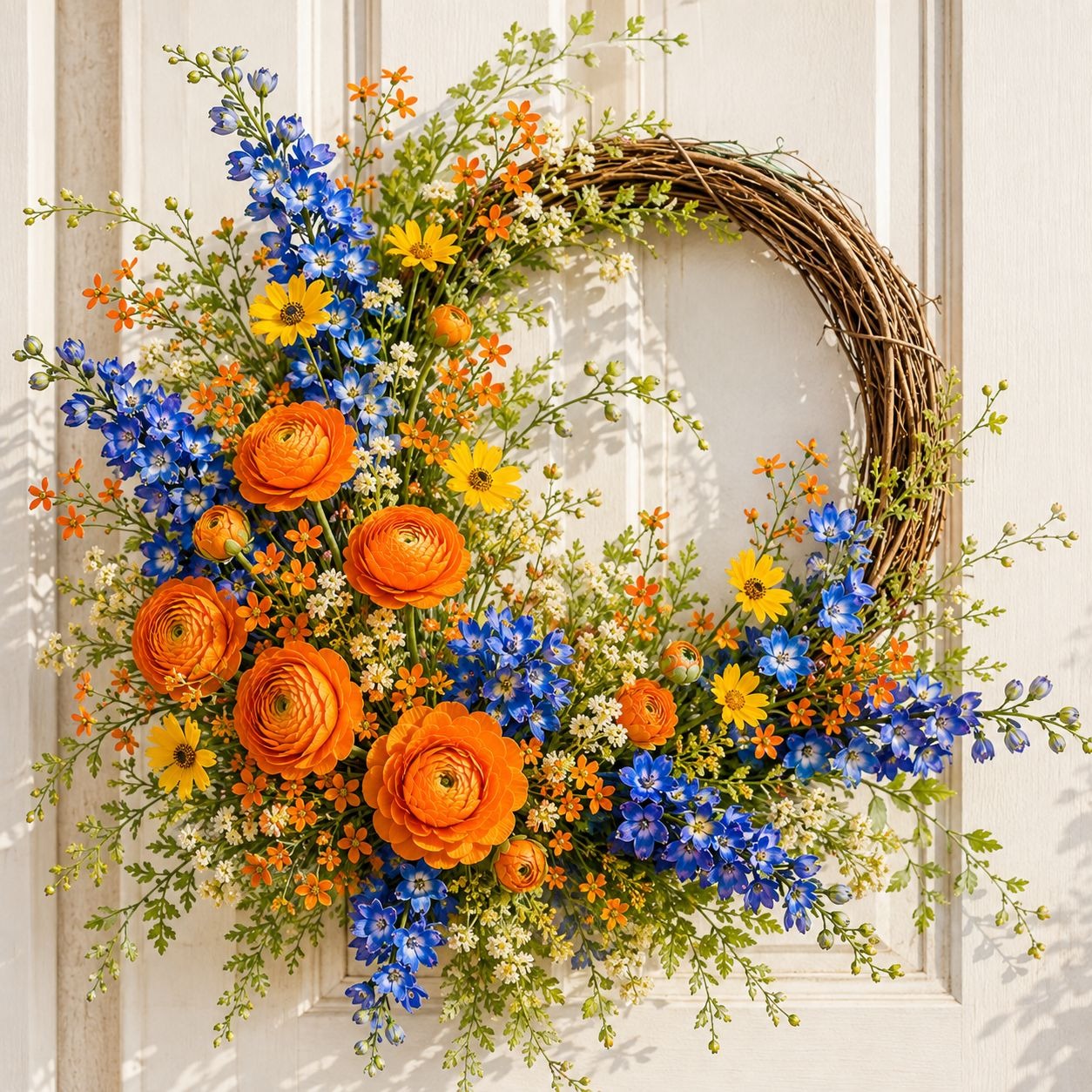 Orange Wax Flower Style Stems Set of 2 26 Inch Faux Floral Filler Fall Wedding Wreath Bouquet Decor