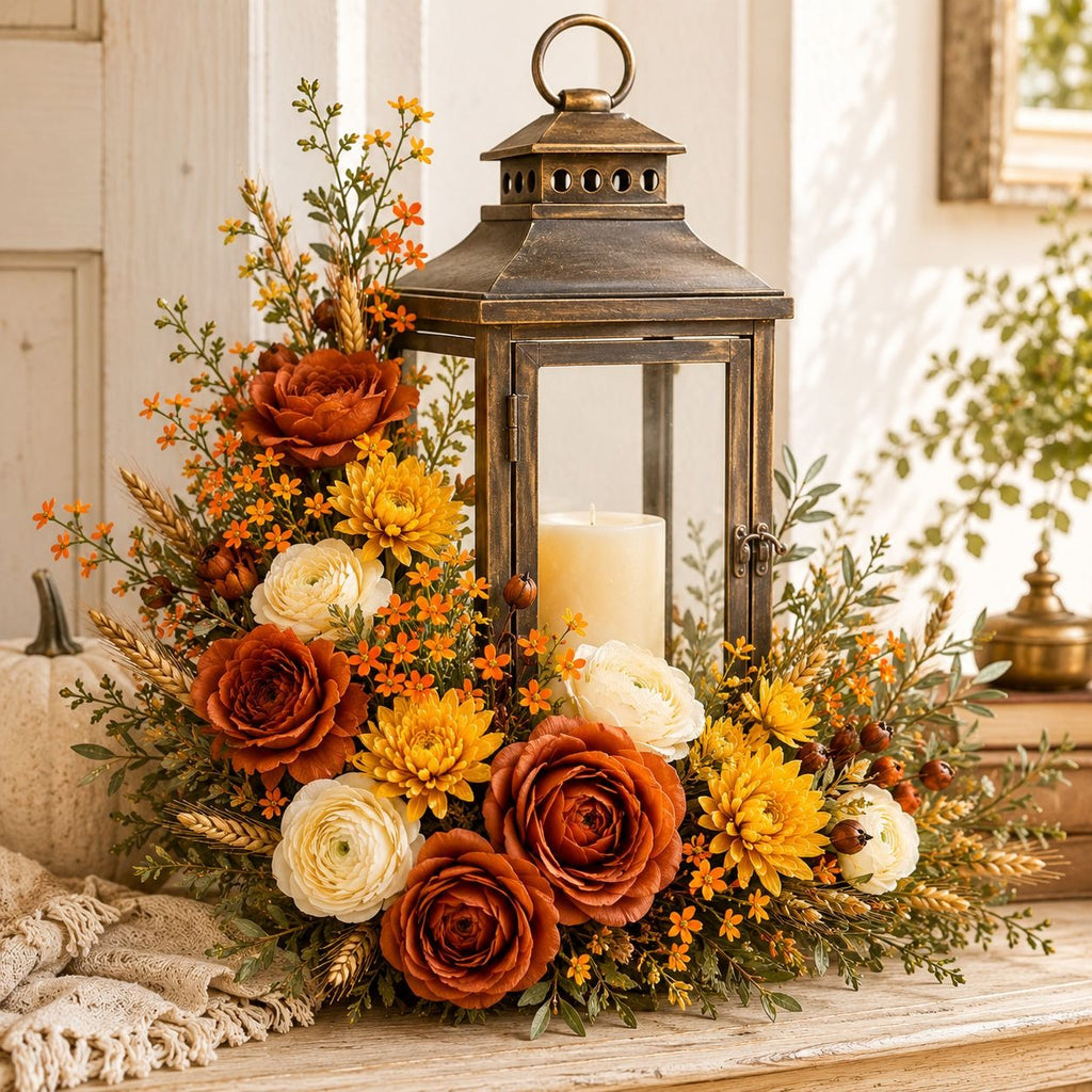 Orange Wax Flower Style Stems Set of 2 26 Inch Faux Floral Filler Fall Wedding Wreath Bouquet Decor