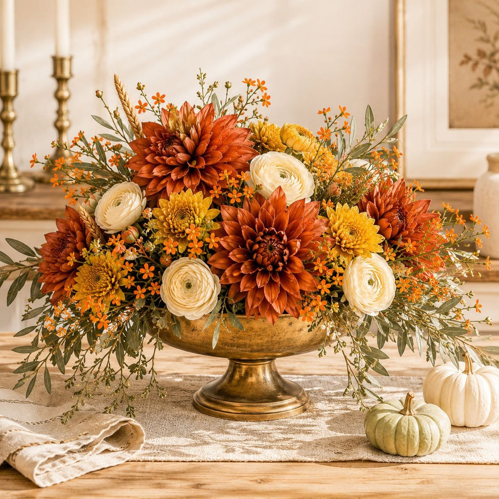 Orange Wax Flower Style Stems Set of 2 26 Inch Faux Floral Filler Fall Wedding Wreath Bouquet Decor