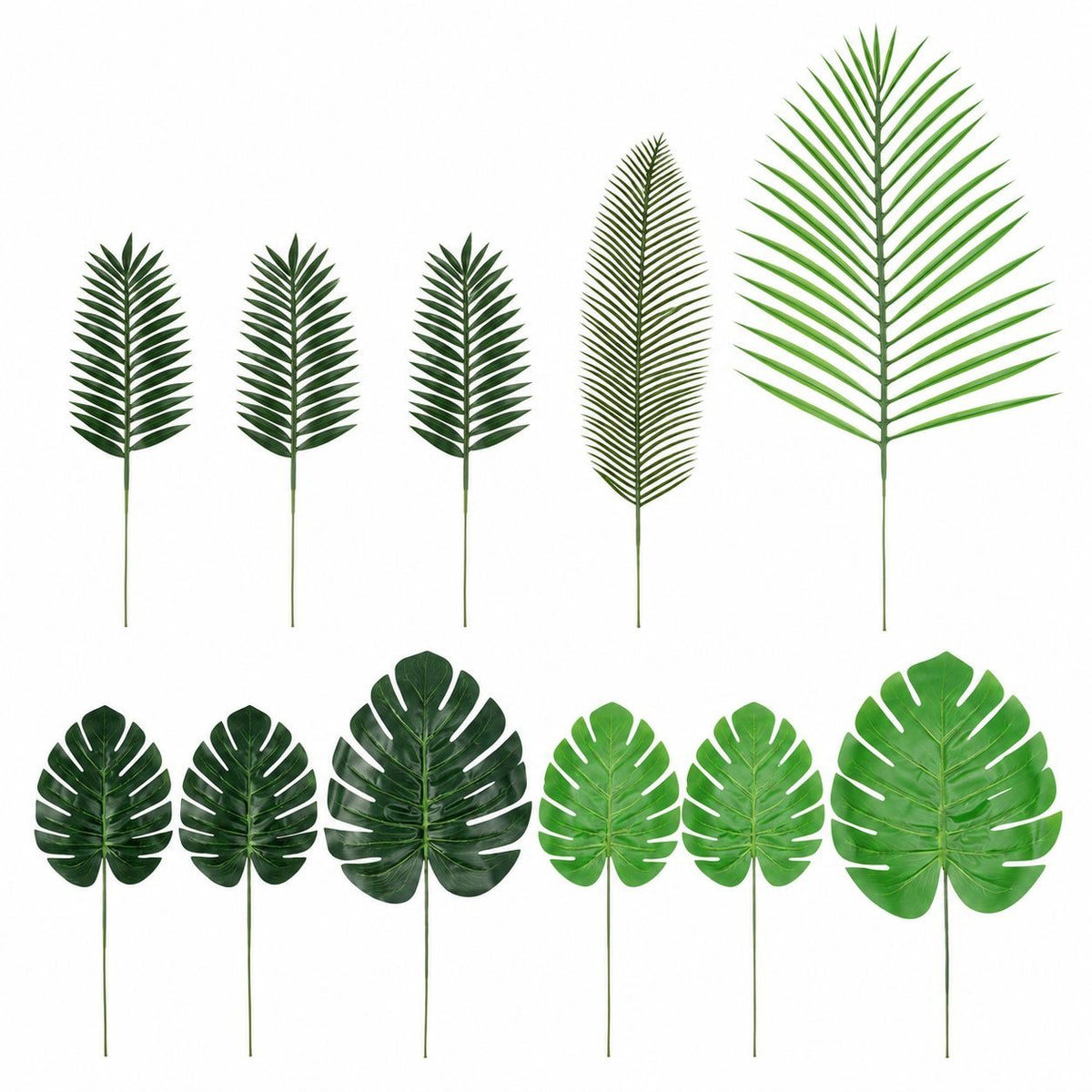 Faux Palm and Monstera Leaves, 11-Stem Mixed Tropical Greenery Craft Set
