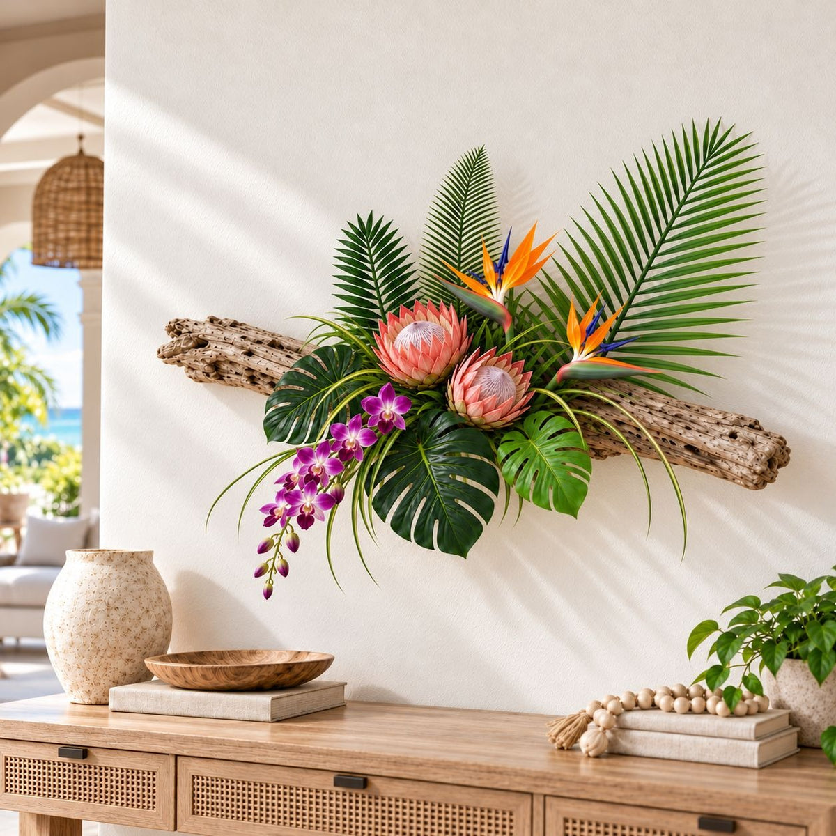 Faux Palm and Monstera Leaves, 11-Stem Mixed Tropical Greenery Craft Set