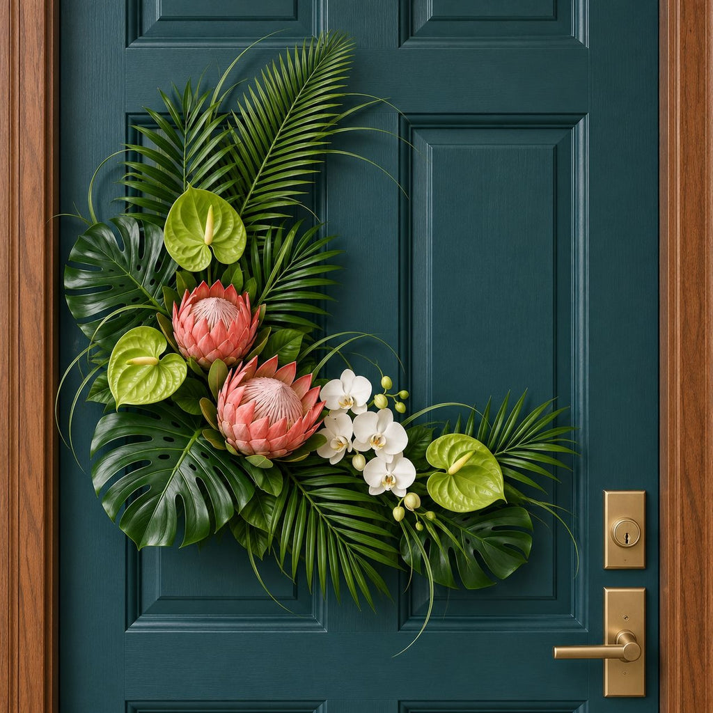 Faux Palm and Monstera Leaves, 11-Stem Mixed Tropical Greenery Craft Set