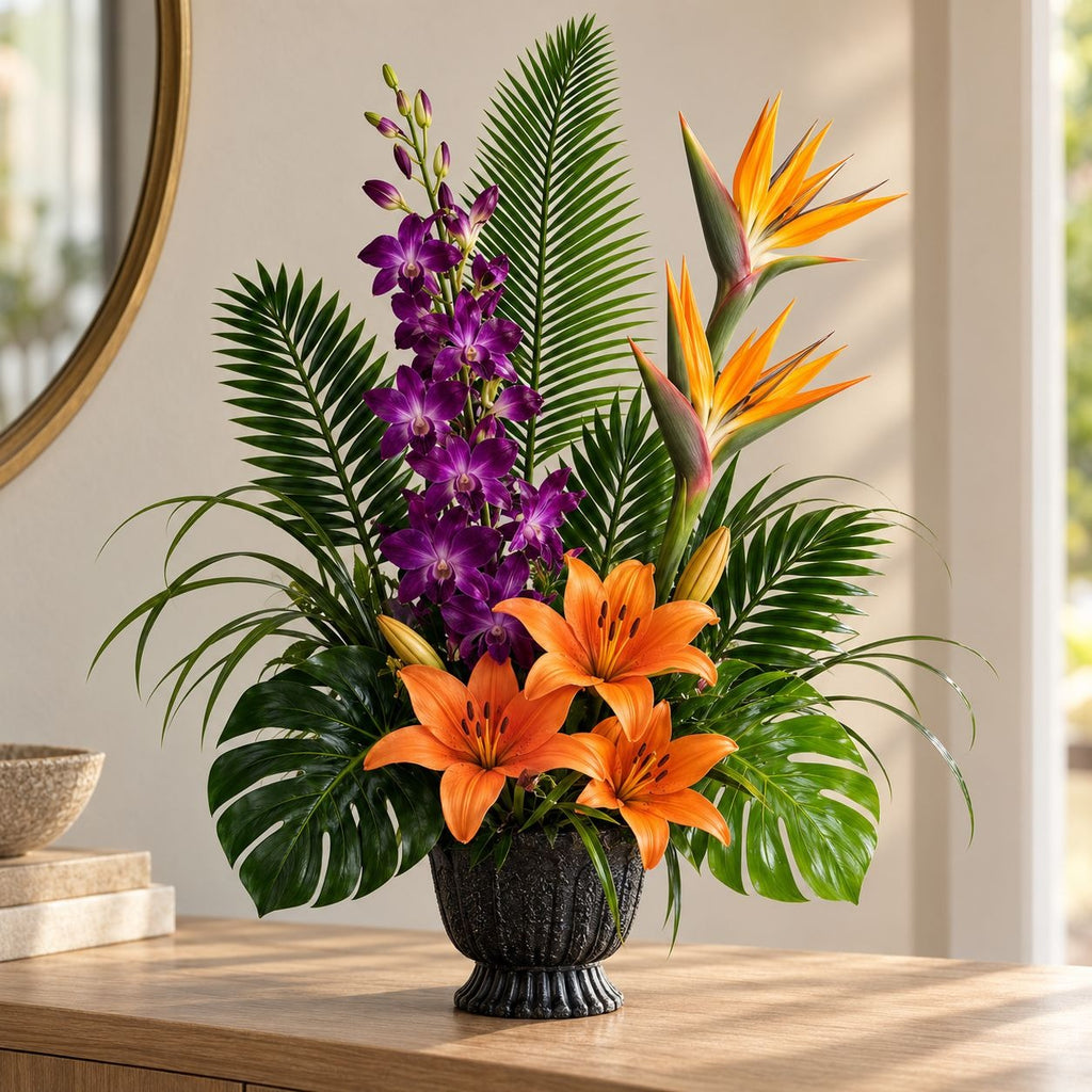 Faux Palm and Monstera Leaves, 11-Stem Mixed Tropical Greenery Craft Set