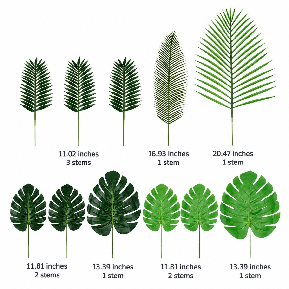Faux Palm and Monstera Leaves, 11-Stem Mixed Tropical Greenery Craft Set