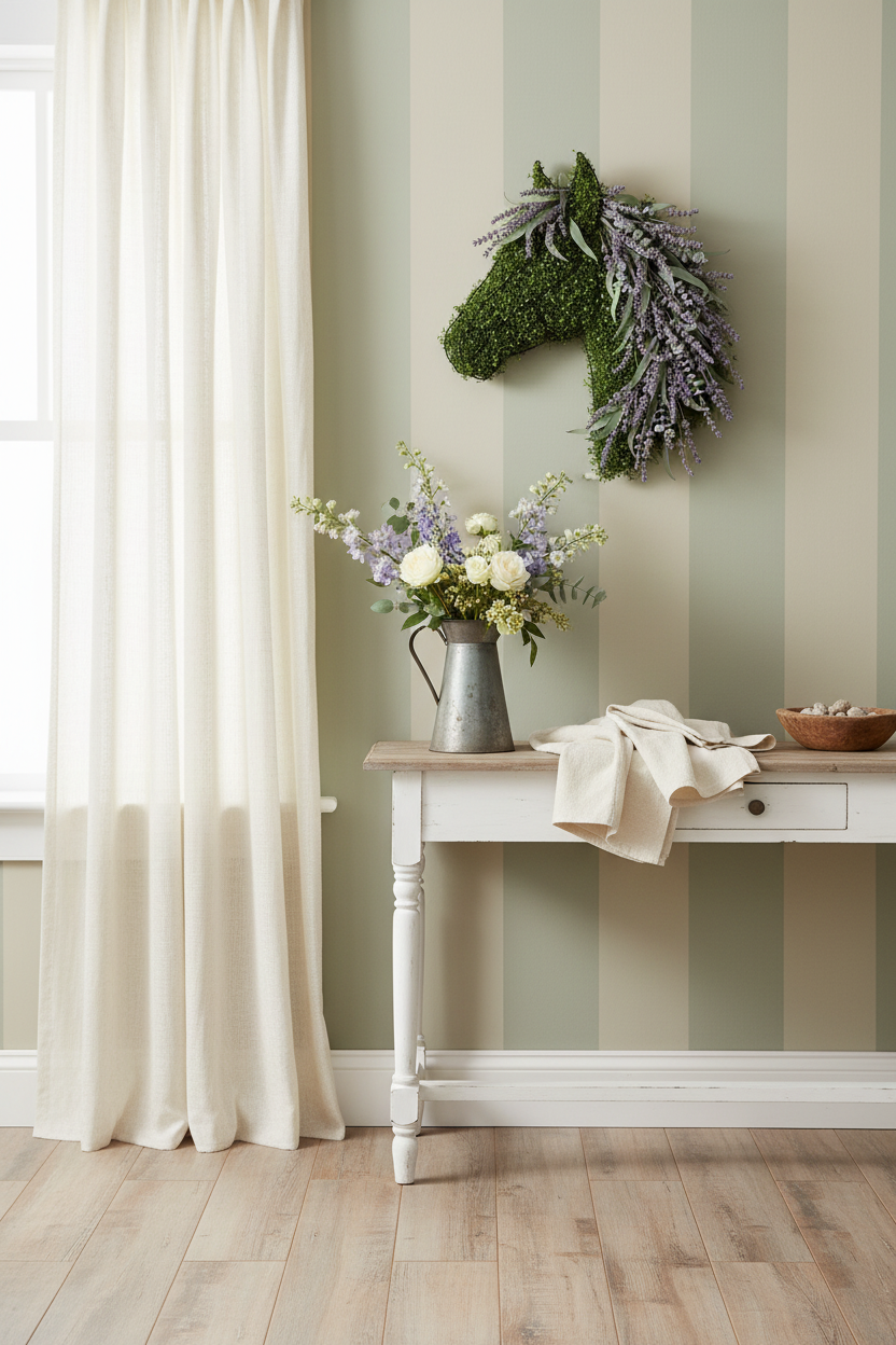 Lavender eucalyptus horse wreath in French country interior