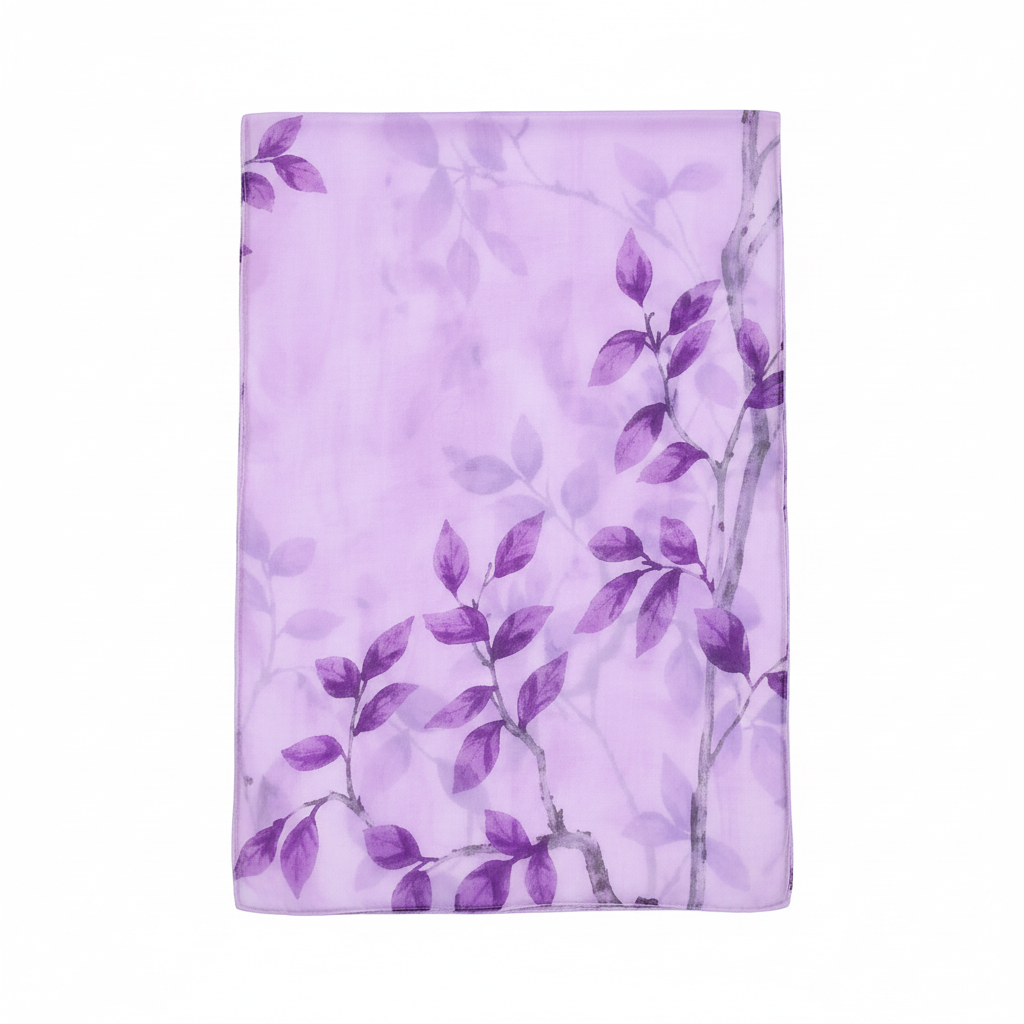 Lavender purple leaf chiffon scarf on white background