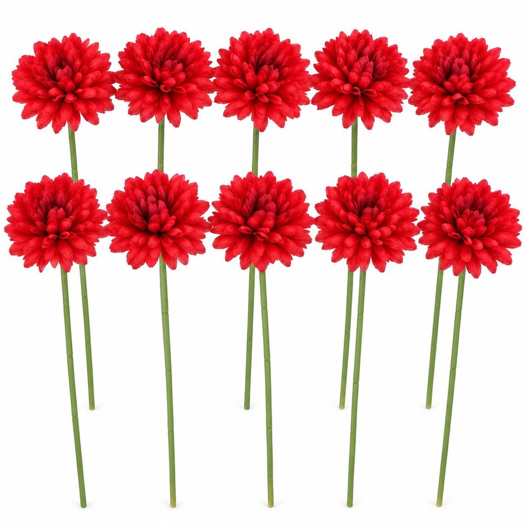 Red Artificial Mum Stems Set of 10, 12 Inch Faux Chrysanthemum Flowers