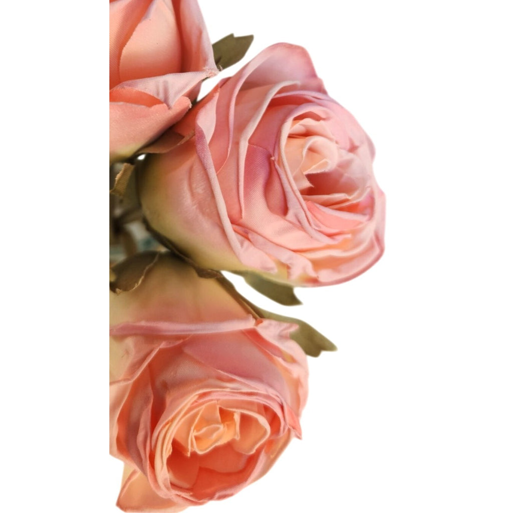 Blush Pink Faux Rose Bouquet Linen Wrapped Rustic Floral Decor Wedding Centerpiece