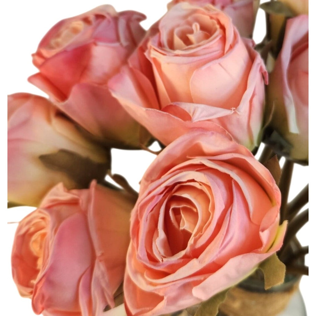 Blush Pink Faux Rose Bouquet Linen Wrapped Rustic Floral Decor Wedding Centerpiece