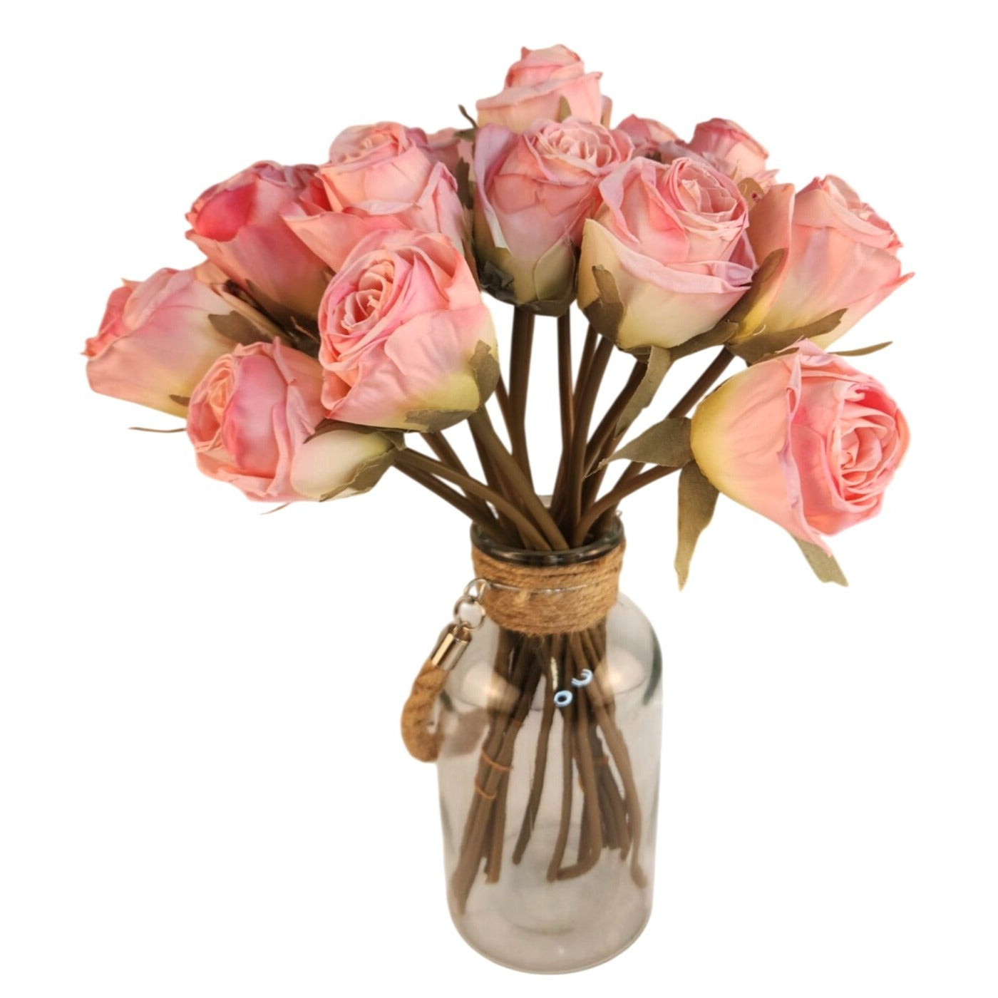 Blush Pink Faux Rose Bouquet Linen Wrapped Rustic Floral Decor Wedding Centerpiece