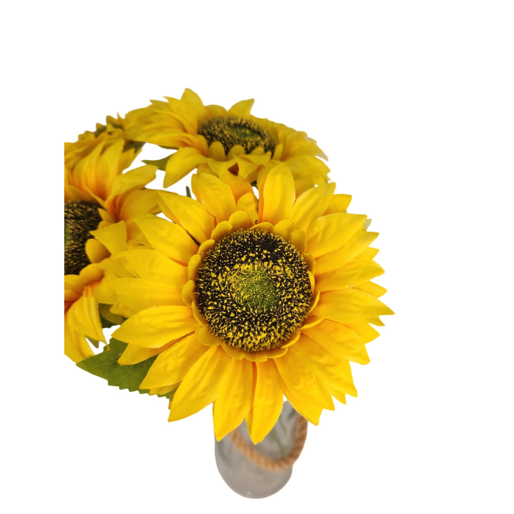 Artificial Sunflower Bouquet 5 Stems 18 Inch 5 Inch Blooms Vibrant Yellow Silk Flowers