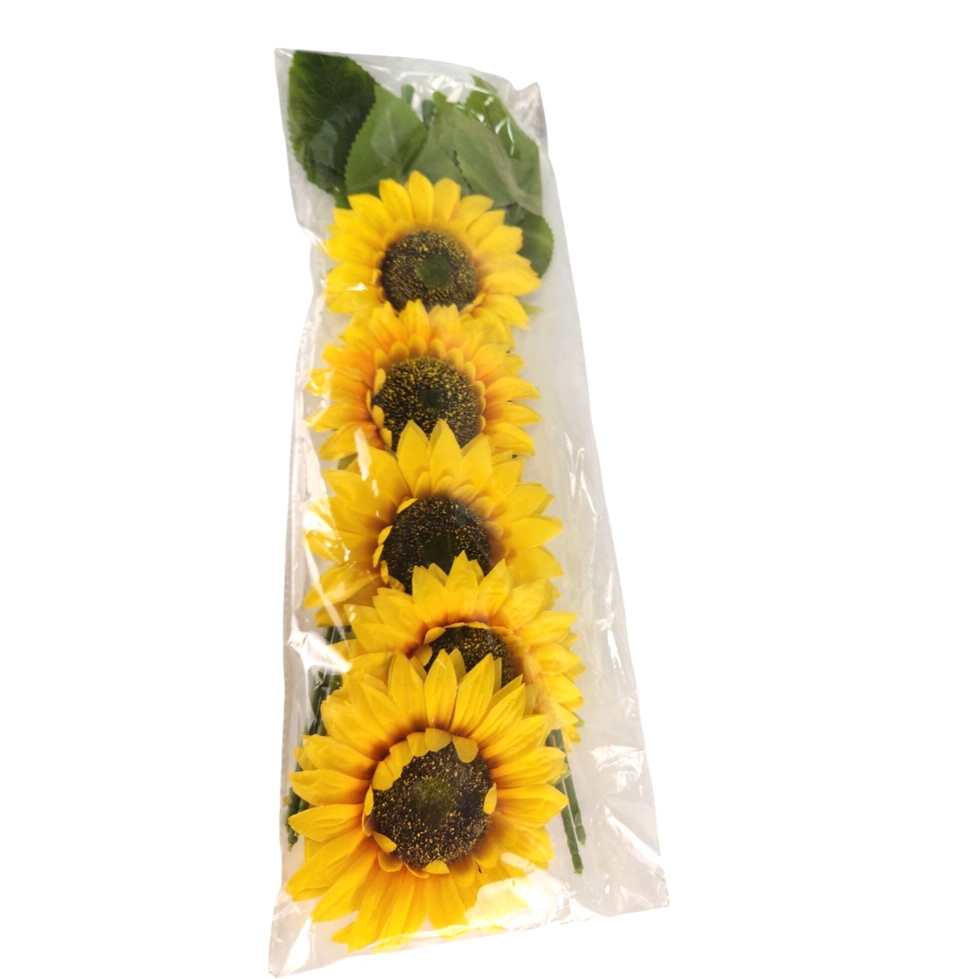 Artificial Sunflower Bouquet 5 Stems 18 Inch 5 Inch Blooms Vibrant Yellow Silk Flowers