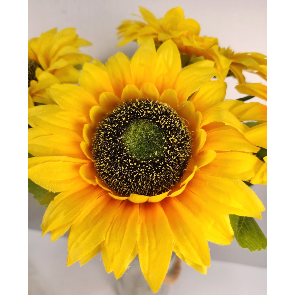 Artificial Sunflower Bouquet 5 Stems 18 Inch 5 Inch Blooms Vibrant Yellow Silk Flowers