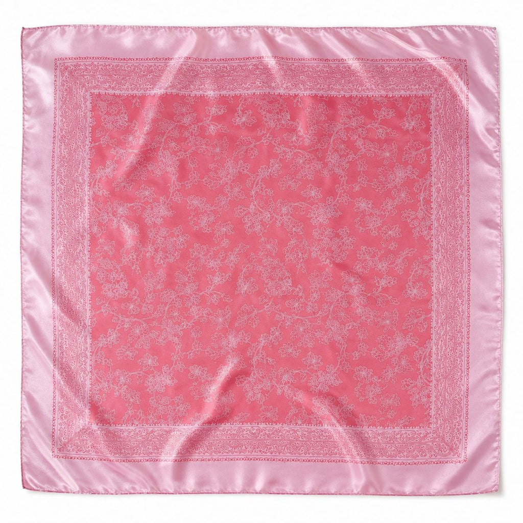 Pink Floral Paisley Wild Rag Scarf 35x35 Satin Western Cowgirl Bandana