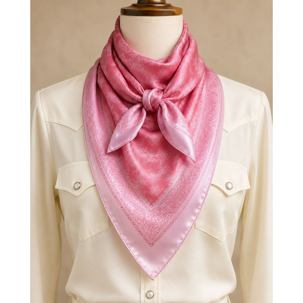 Pink Floral Paisley Wild Rag Scarf 35x35 Satin Western Cowgirl Bandana
