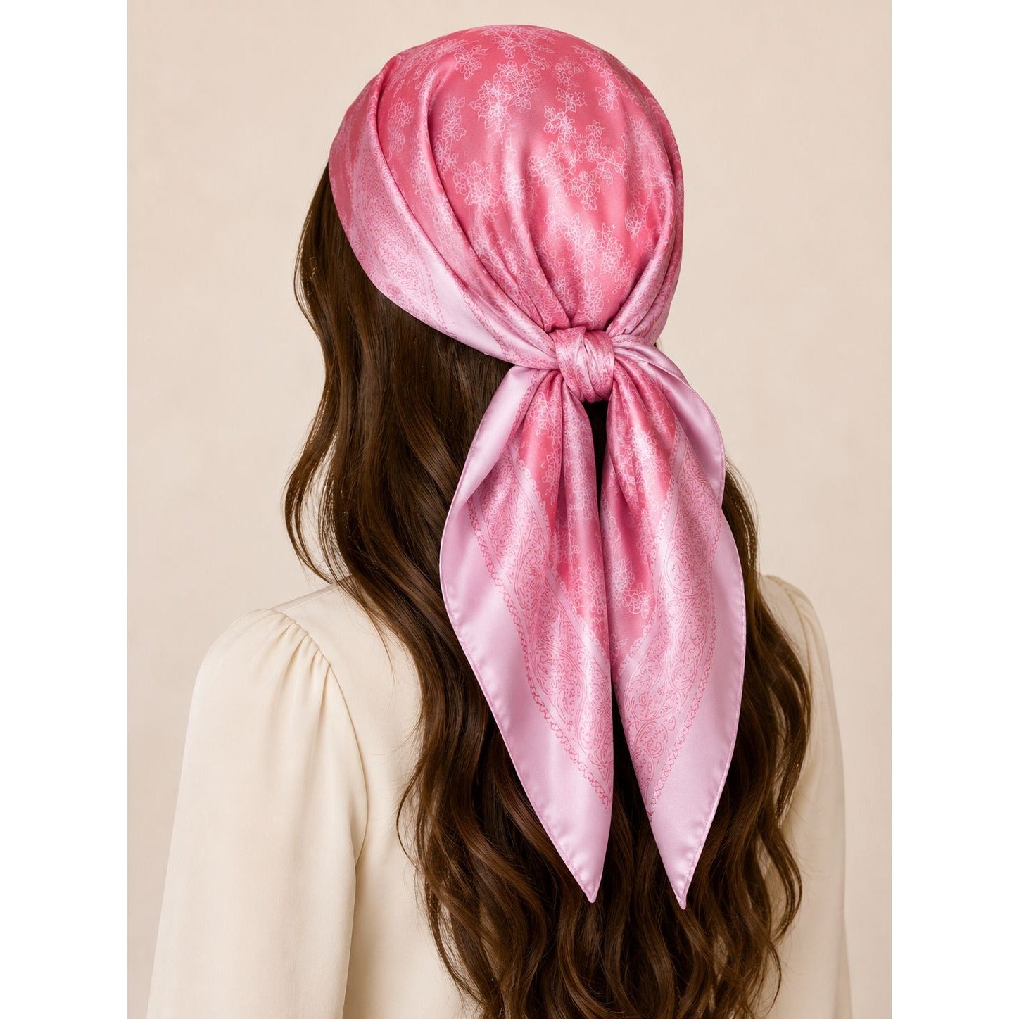 Pink Floral Paisley Wild Rag Scarf 35x35 Satin Western Cowgirl Bandana