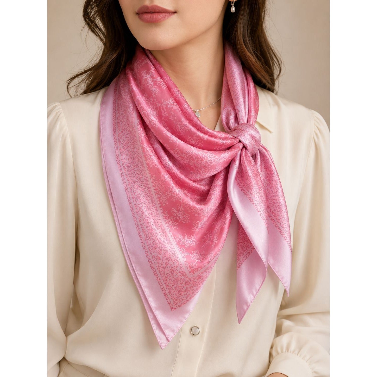 Pink Floral Paisley Wild Rag Scarf 35x35 Satin Western Cowgirl Bandana