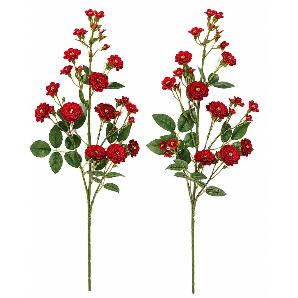 Artificial Mini Rose Stems Red Set of 2 29 Inch Silk Floral Sprays Wired Filler Flowers