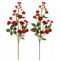 Artificial Mini Rose Stems Red Set of 2 29 Inch Silk Floral Sprays Wired Filler Flowers
