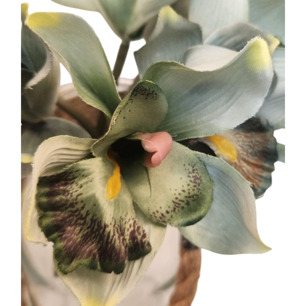 Artificial Cymbidium Orchid Bouquet 7 Stem Jade Green Faux Orchid Floral Decor