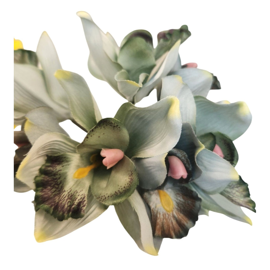 Artificial Cymbidium Orchid Bouquet 7 Stem Jade Green Faux Orchid Floral Decor