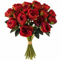 Burnt-Edge Red Rose Bouquet, Set of 18, 15-Inch Faux Flowers