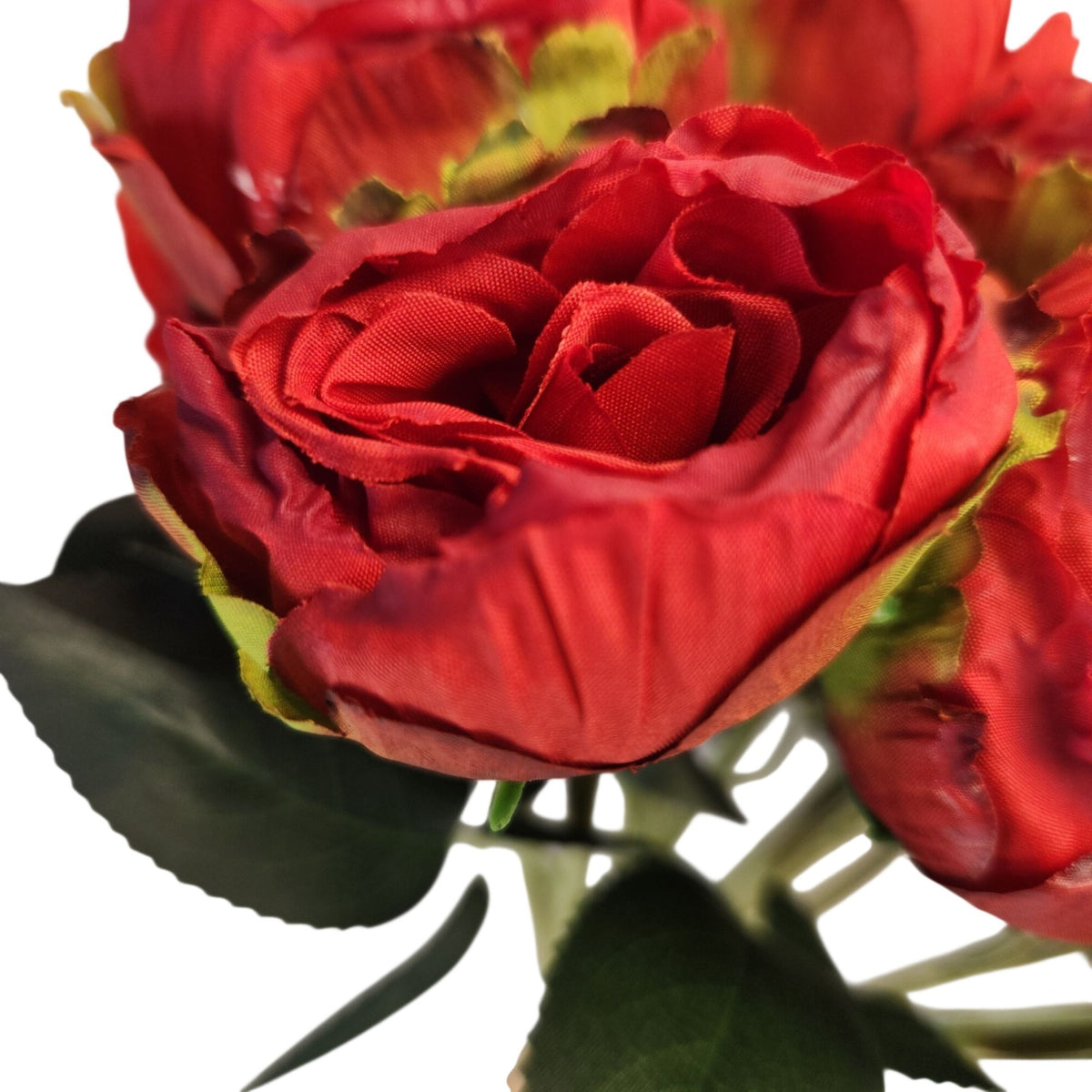 Burnt-Edge Red Rose Bouquet, Set of 18, 15-Inch Faux Flowers