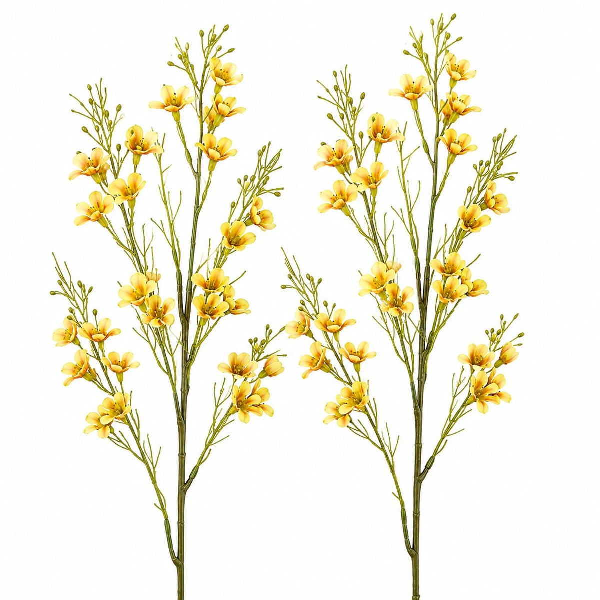 Yellow Orange Artificial Wax Flower Stems Set of 2, 26 Inch Faux Floral Spray