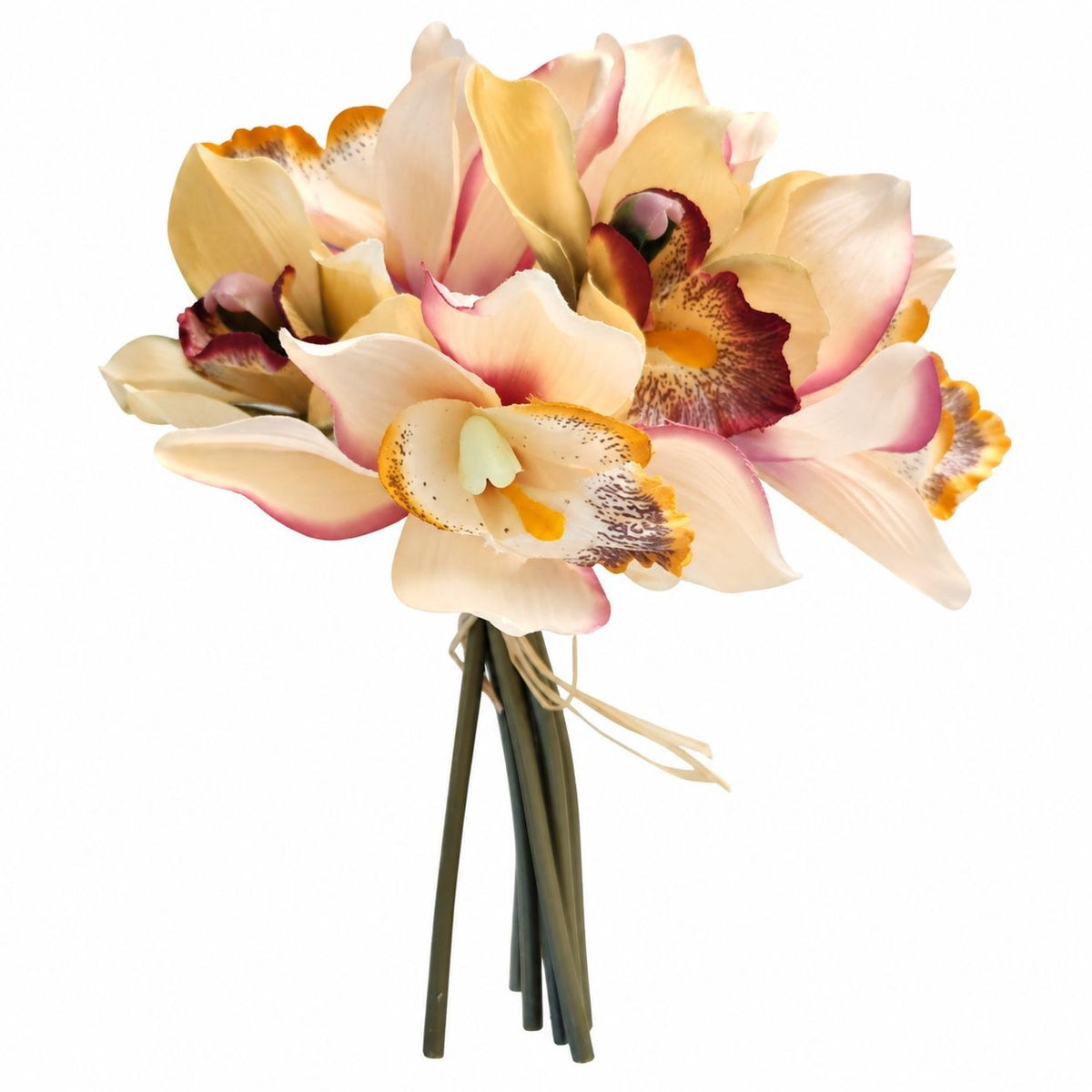 Artificial Cymbidium Orchids, Set of 7, 9-Inch Cream Blush Faux Flowers