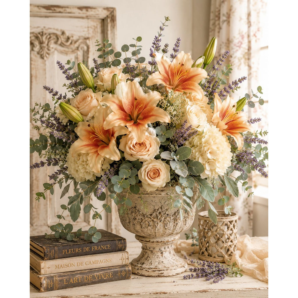 Real Touch Peach Orange Lily Stems Set of 2, Artificial Lily Flowers, Faux Floral Stems, Peach Lily Spray, Fall Floral Decor, French Country