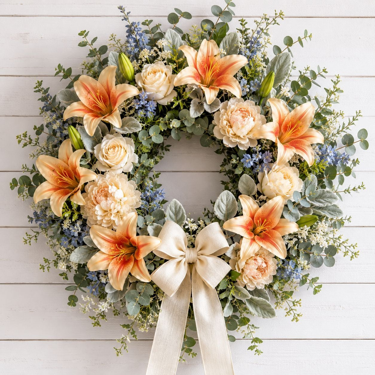 Real Touch Peach Orange Lily Stems Set of 2, Artificial Lily Flowers, Faux Floral Stems, Peach Lily Spray, Fall Floral Decor, French Country