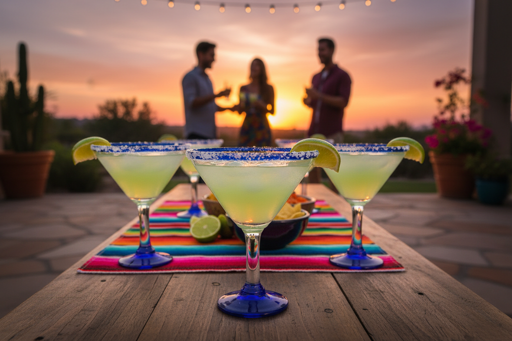Margarita glasses on outdoor patio