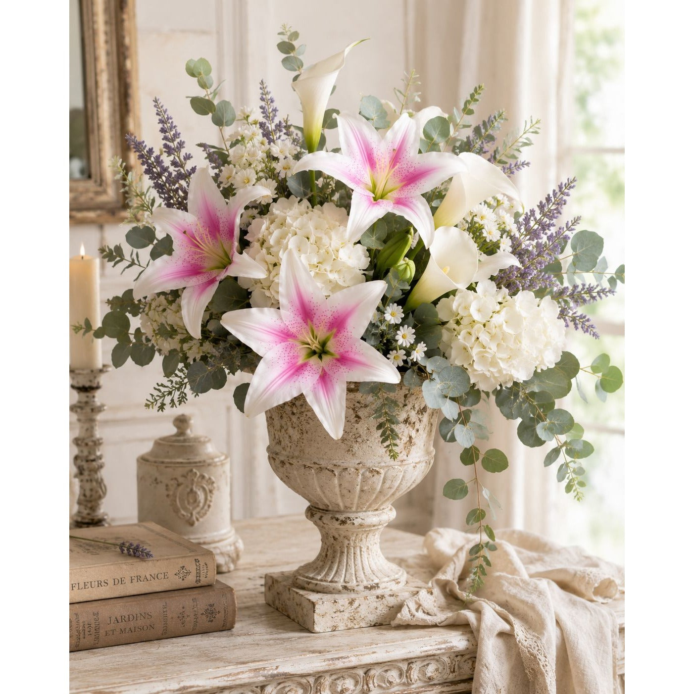Real Touch Blush Pink Stargazer Lily Stems Set of 2, Artificial Lily Flowers, Faux Wedding Flowers, Pink Lily Spray, French Country Decor, C