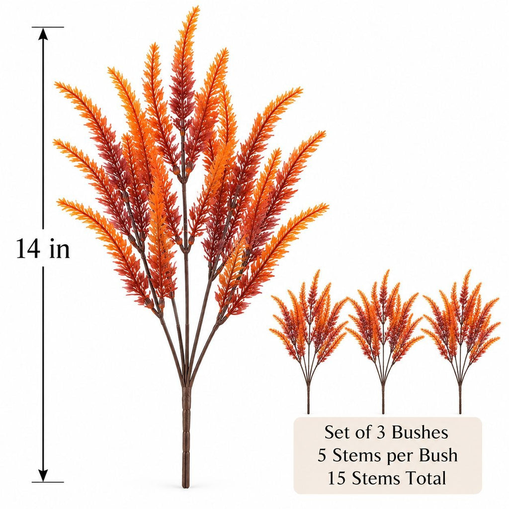 Artificial Fall Flower Bushes Set of 3, Rust Orange, 14 Inch UV Resistant