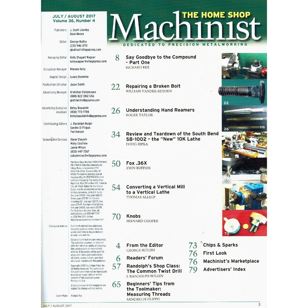 The Home Shop Machinist July/Aug. 2017 Vol.36 No.4 Metalworking Insights