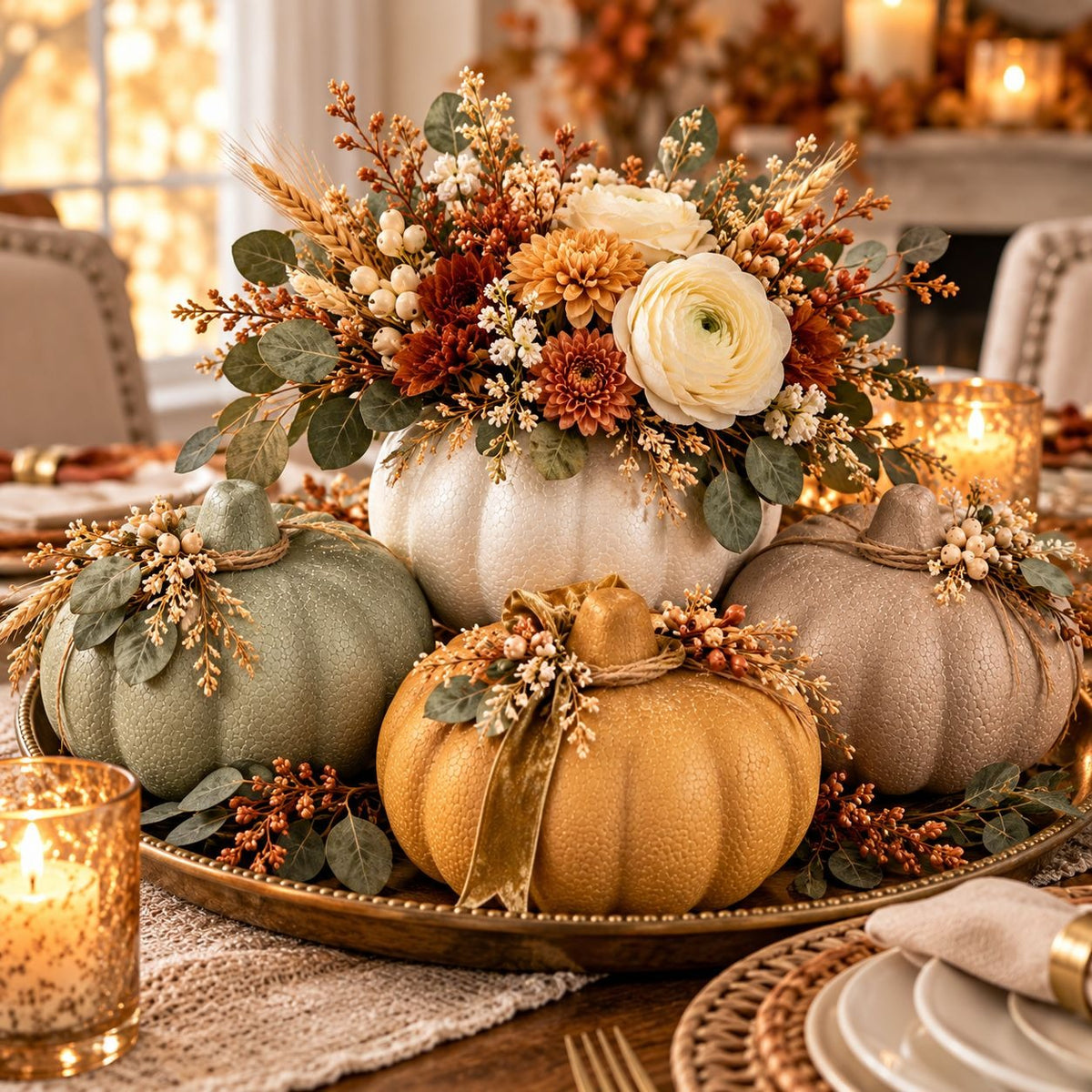 White Styrofoam Pumpkins Set of 4, 5.5-Inch Foam Craft Blanks, Paintable