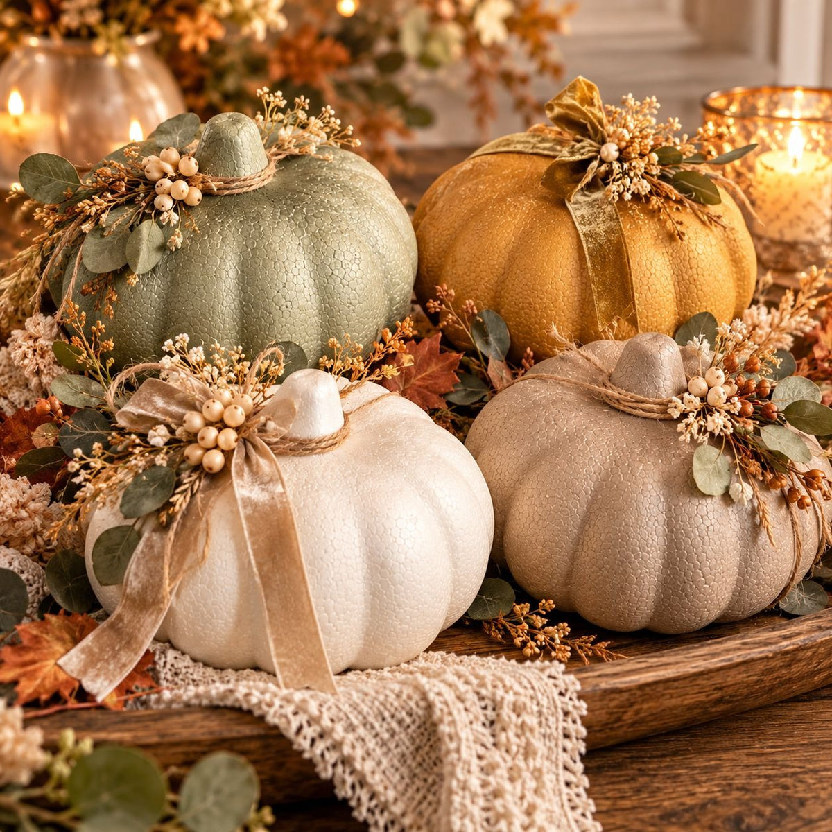 White Styrofoam Pumpkins Set of 4, 5.5-Inch Foam Craft Blanks, Paintable