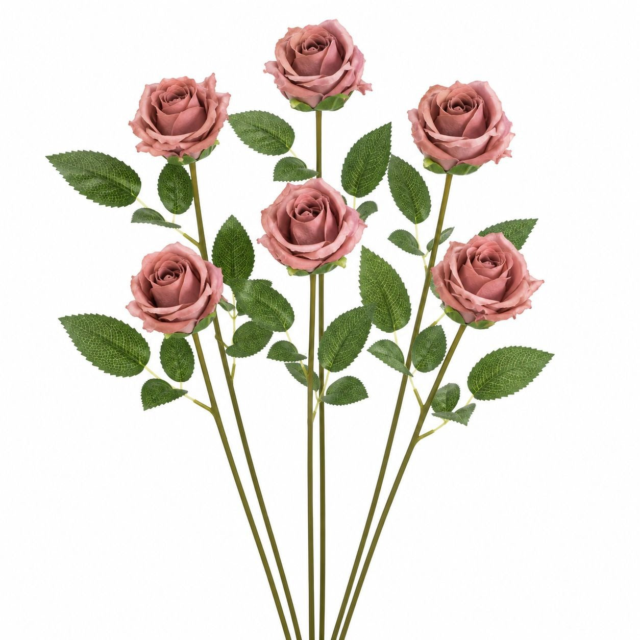 Pink Mauve Rose Stem Set of 6 Dusty Rose Faux Flowers Artificial Long Stem Roses Vintage Mauve Floral Stems Wedding Decor