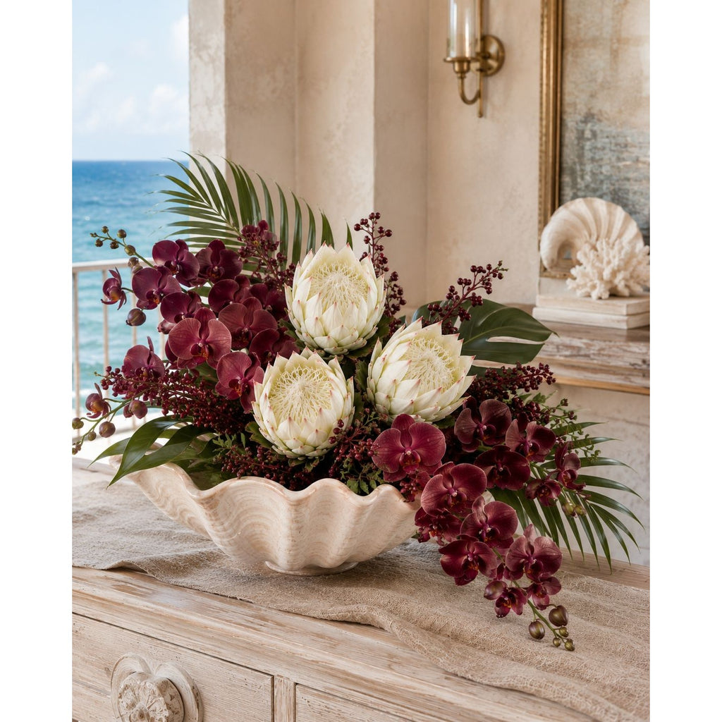 1 Artificial Faux Protea Flower Stem Cream White Pink Tips 24 Inch Wired Tropical Wedding Floral