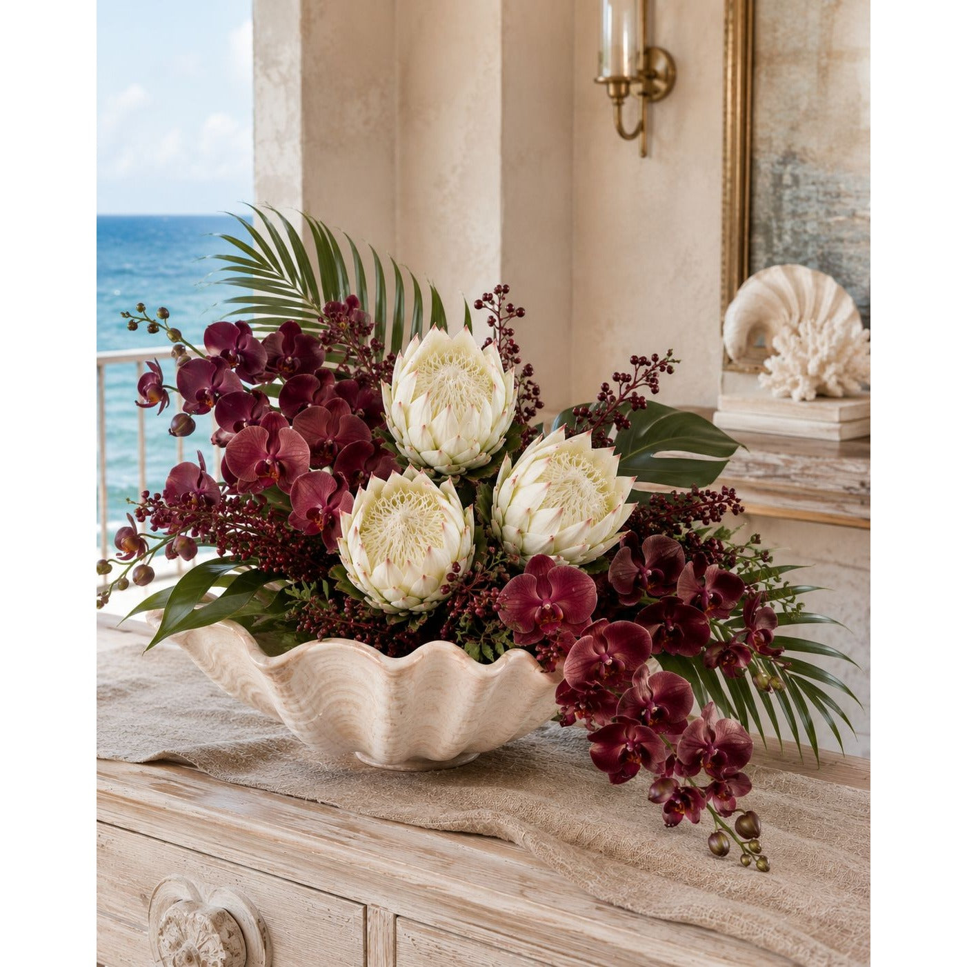1 Artificial Faux Protea Flower Stem Cream White Pink Tips 24 Inch Wired Tropical Wedding Floral