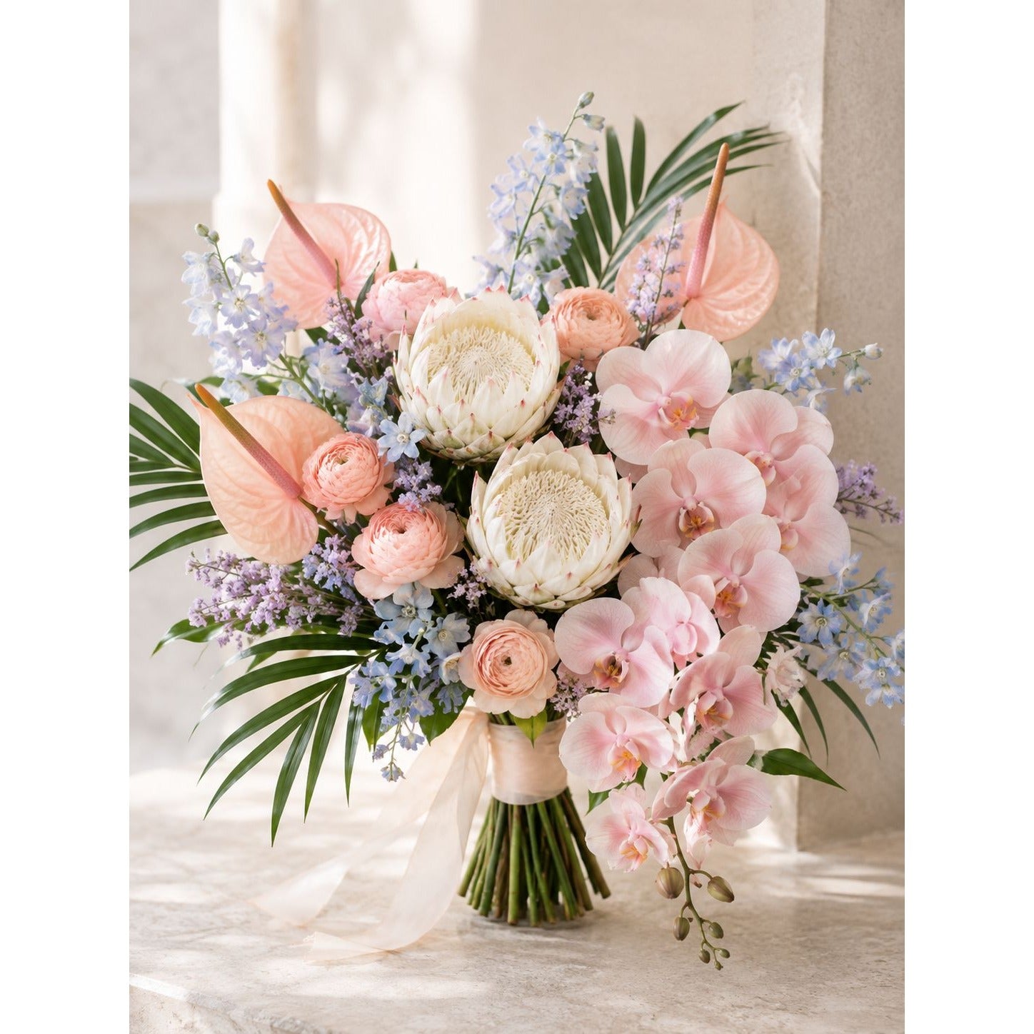 1 Artificial Faux Protea Flower Stem Cream White Pink Tips 24 Inch Wired Tropical Wedding Floral