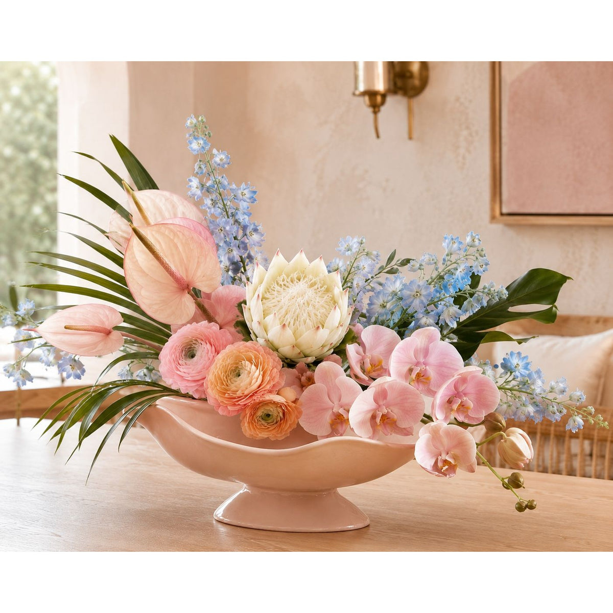 1 Artificial Faux Protea Flower Stem Cream White Pink Tips 24 Inch Wired Tropical Wedding Floral