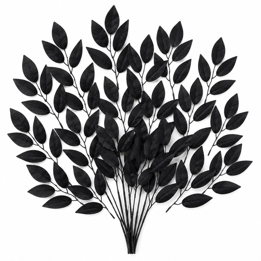 Black leafy branches on a white background