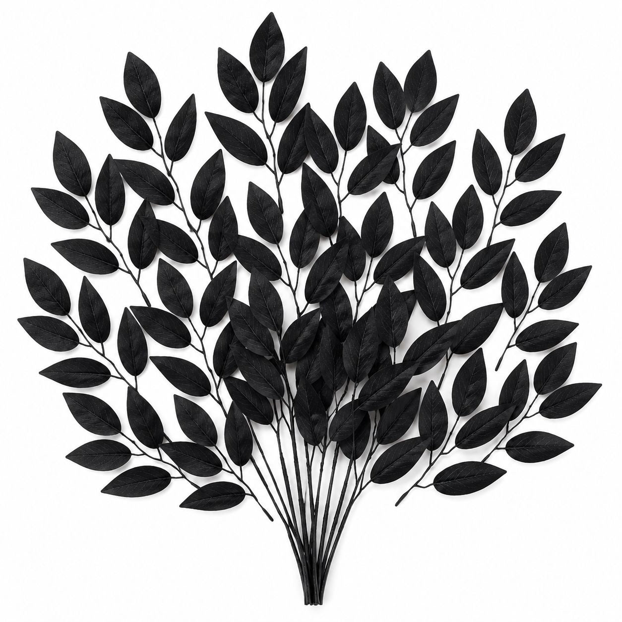 Black leafy branches on a white background