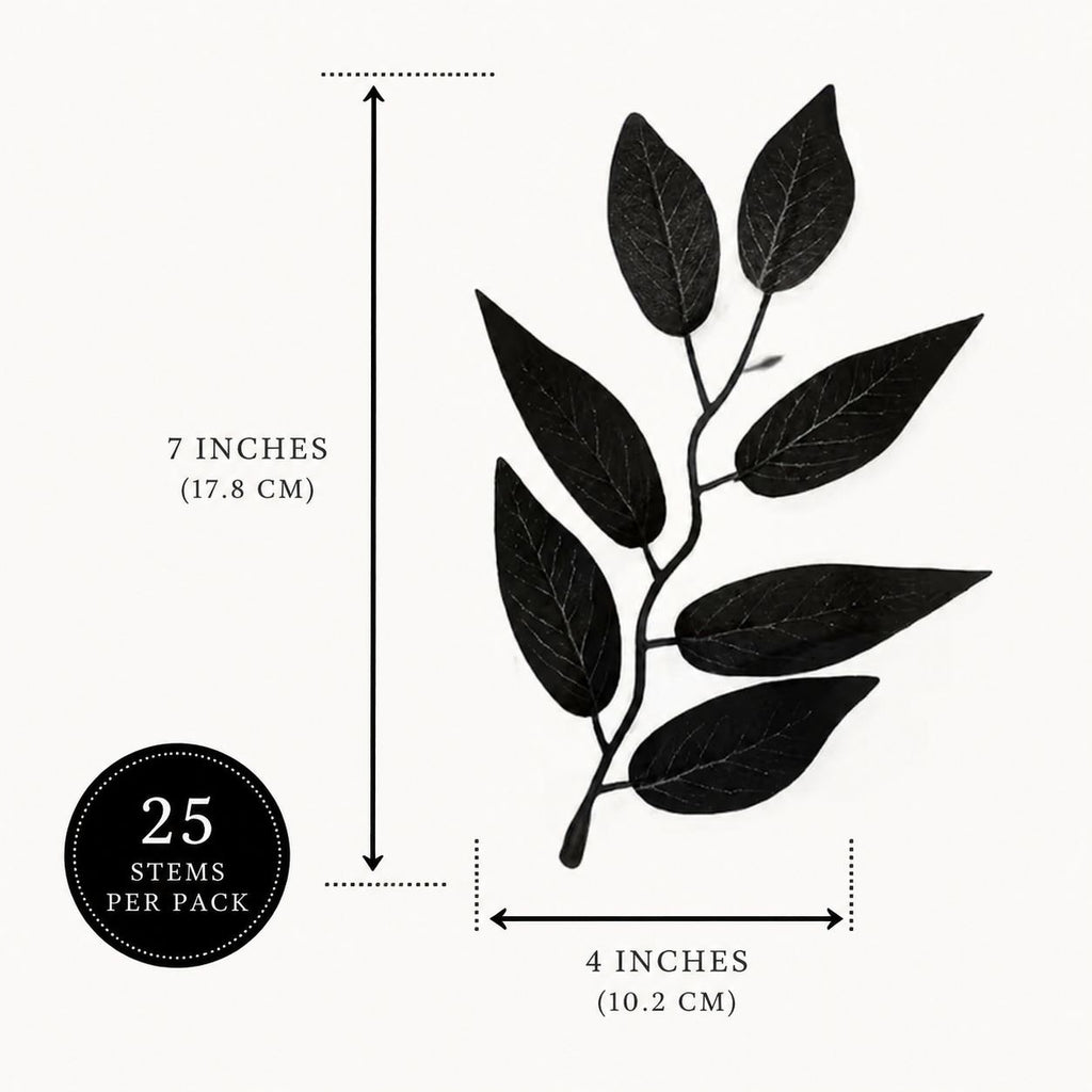 Illustration of a leaf branch with measurements and stem count information on a white background