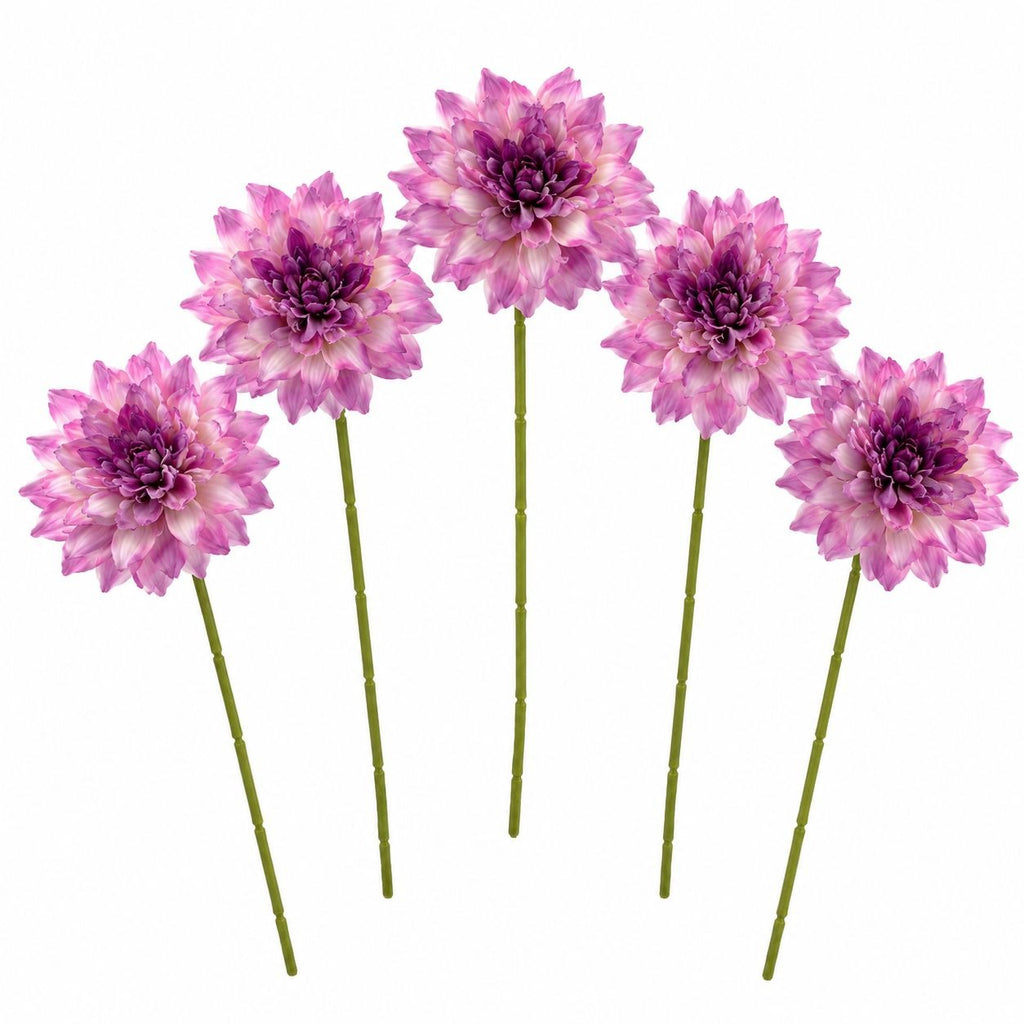 Purple Dahlia Stem Bundle Faux Flower Bouquet Vintage Look Wedding Floral Decor Wreath Supply Bridesmaid Bouquet Filler Flowers Set of 5