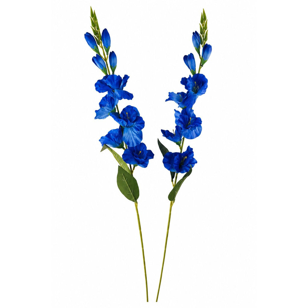 Cobalt Blue Artificial Silk Gladiolus Stems Set of 2, 31 Inch Wired Flowers for Vase Arrangements and Floral Decor