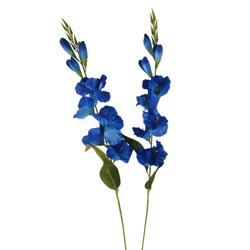 Cobalt Blue Artificial Silk Gladiolus Stems Set of 2, 31 Inch Wired Flowers for Vase Arrangements and Floral Decor
